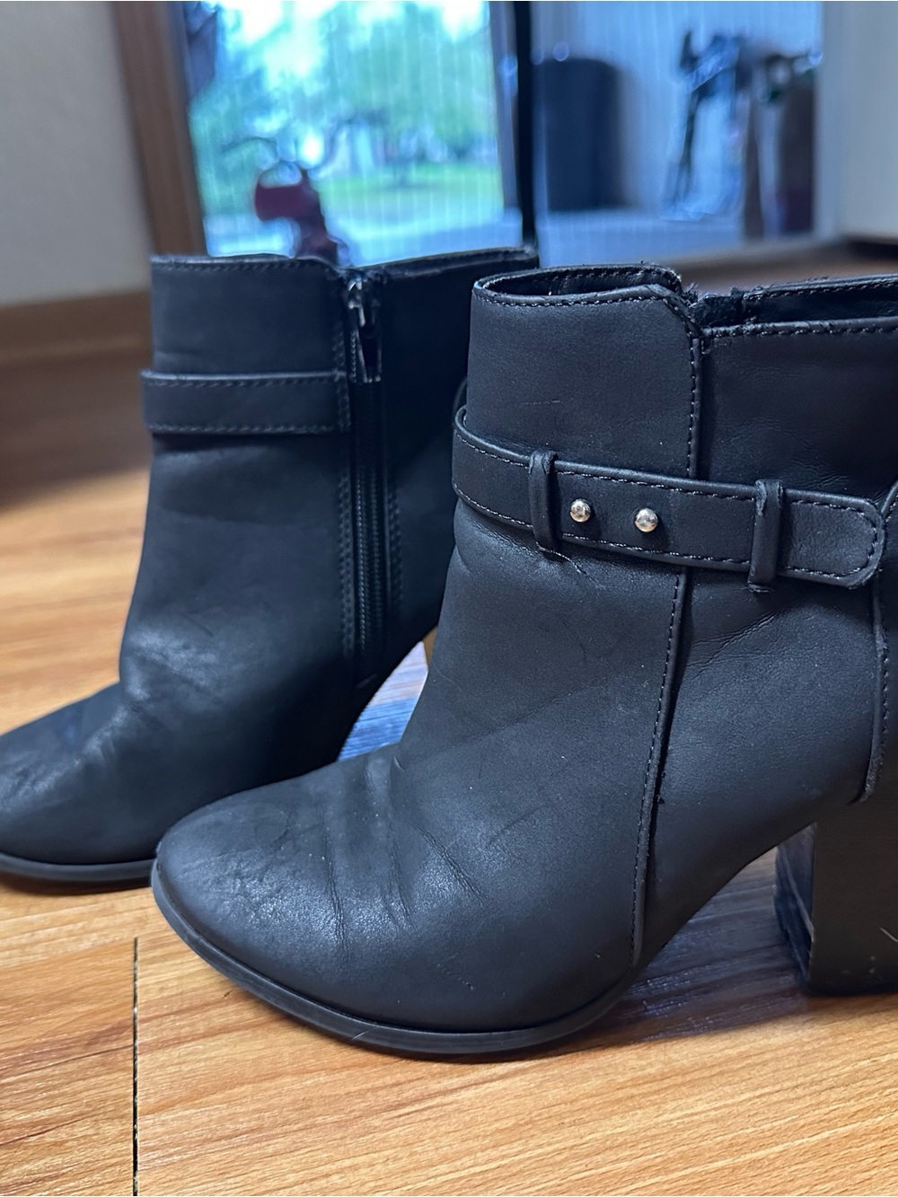 Soda Black Faux Leather Ankle Booties with Studded Strap